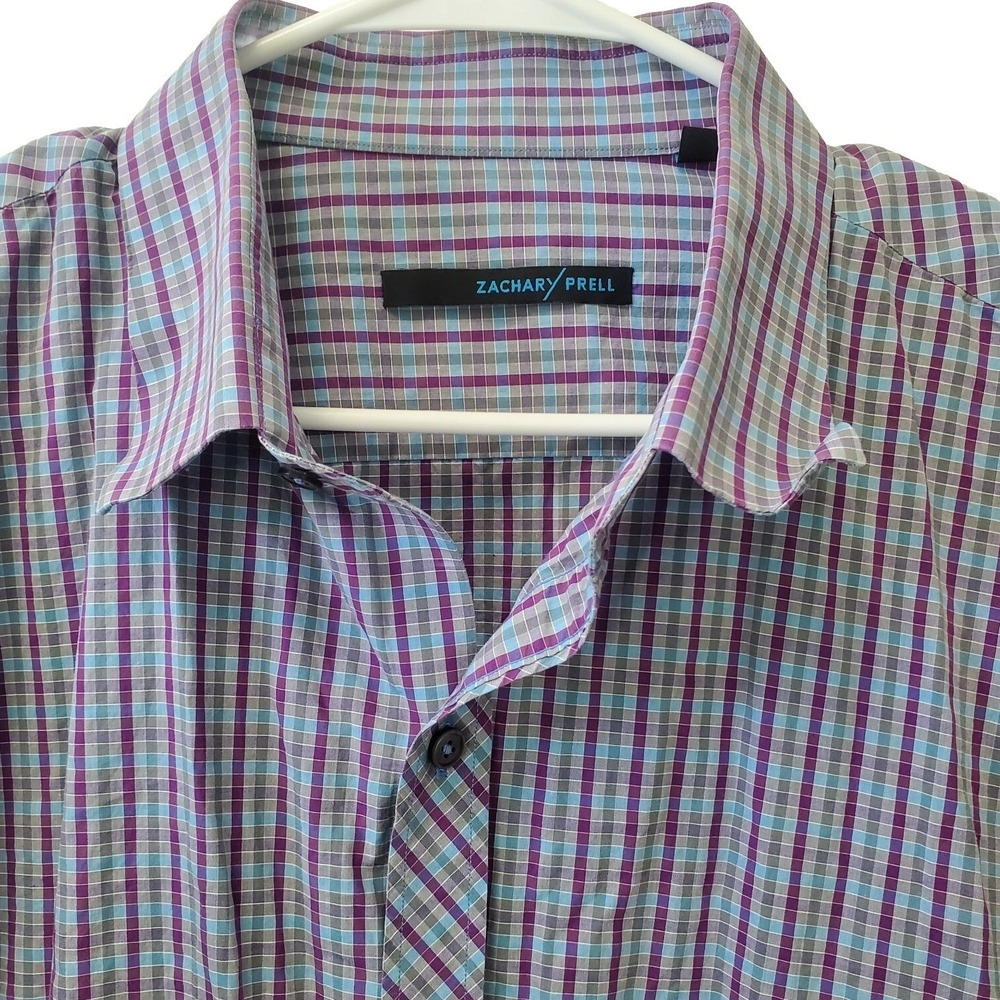 Zachary Prell‎ Button Down Shirt Mens XXL Purple Blue Plaid Long Sleeve Casual